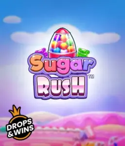 Скриншот игрового автомата Sugar Rush от Pragmatic Play, показывающее волшебный мир конфет и сладостей. На изображении видны иконки в виде конфет и желейных мишек, окруженные сладкой атмосферой. В верхней части расположен логотип игры Sugar Rush, подчеркивающий тематику слота.